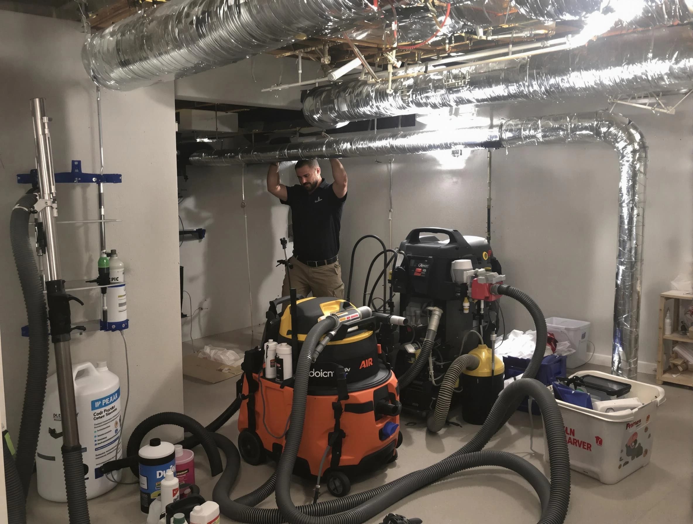 Snyderville Air Duct Cleaning specialist performing professional mold removal from air ducts using safety equipment in Snyderville