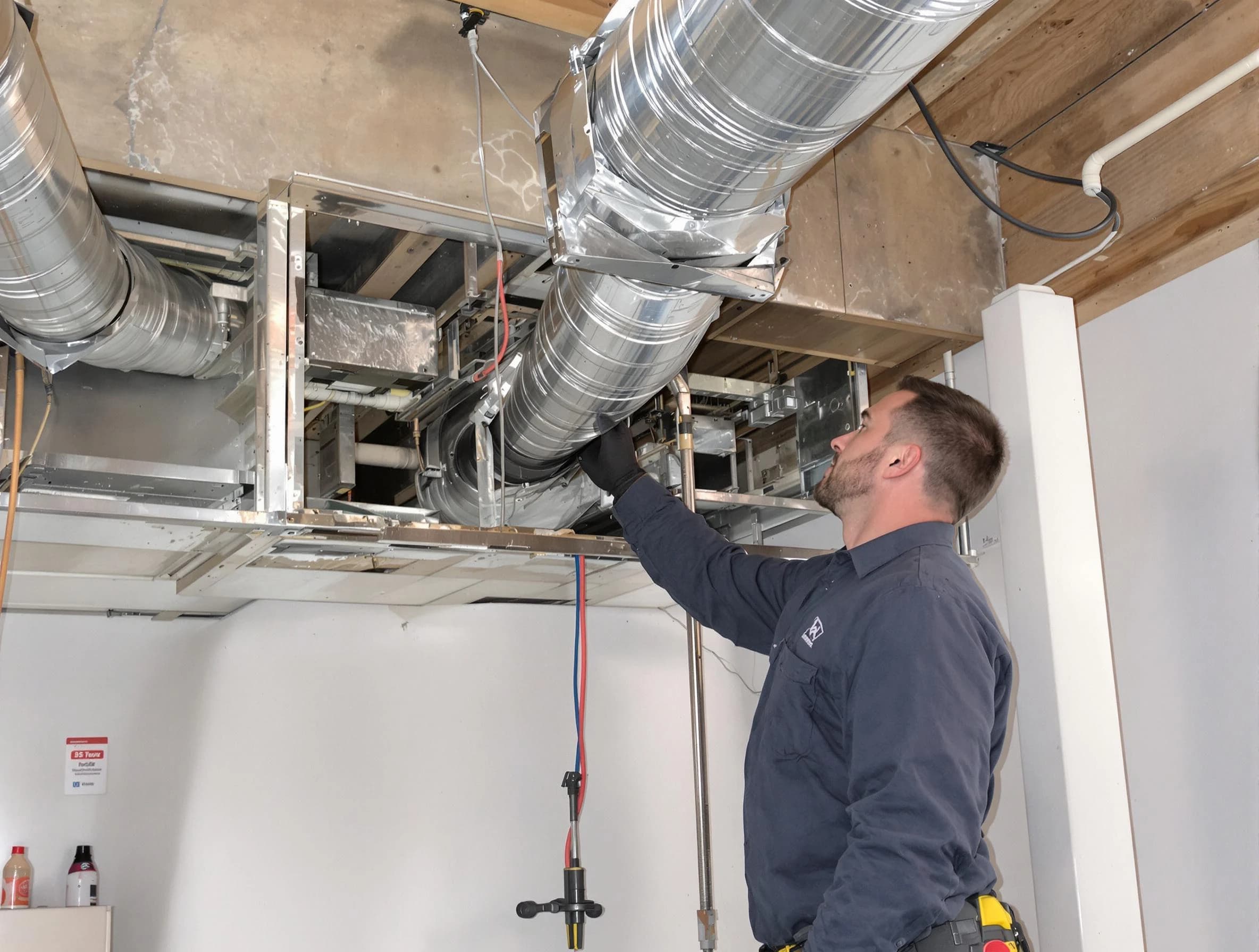 Snyderville Air Duct Cleaning technician performing professional air duct repair using specialized tools in Snyderville