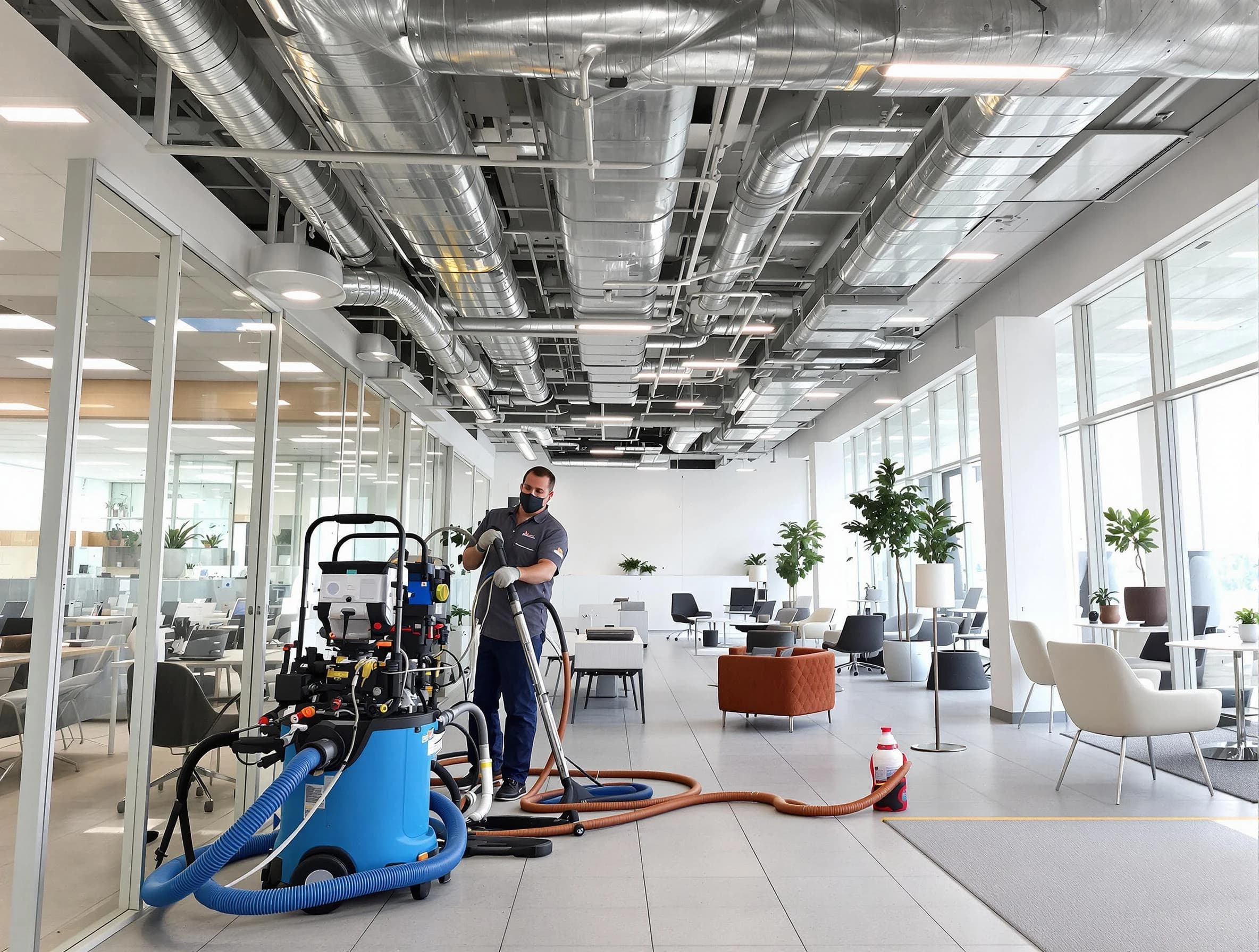 Snyderville Air Duct Cleaning team conducting comprehensive commercial duct cleaning at a business location in Snyderville