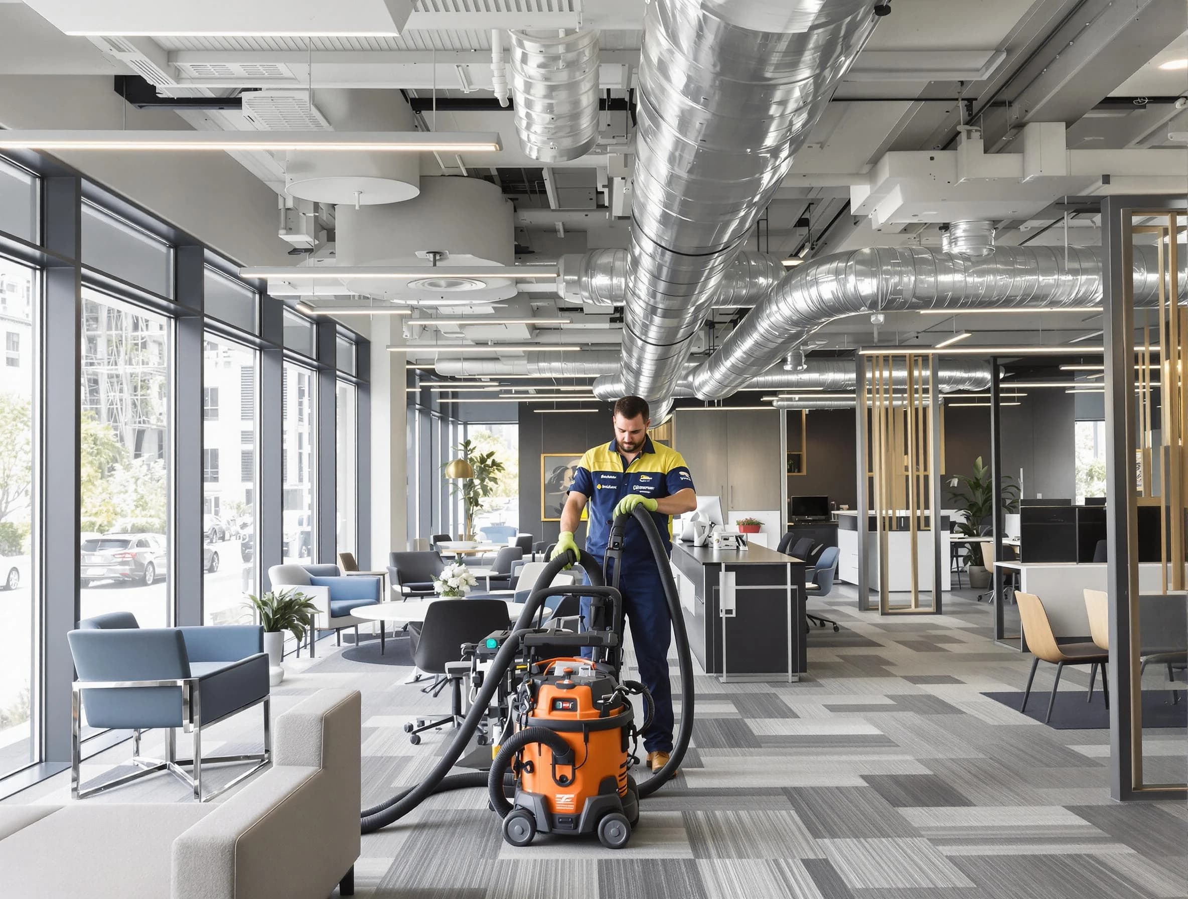 Snyderville Air Duct Cleaning team performing thorough commercial duct cleaning at a Snyderville business center